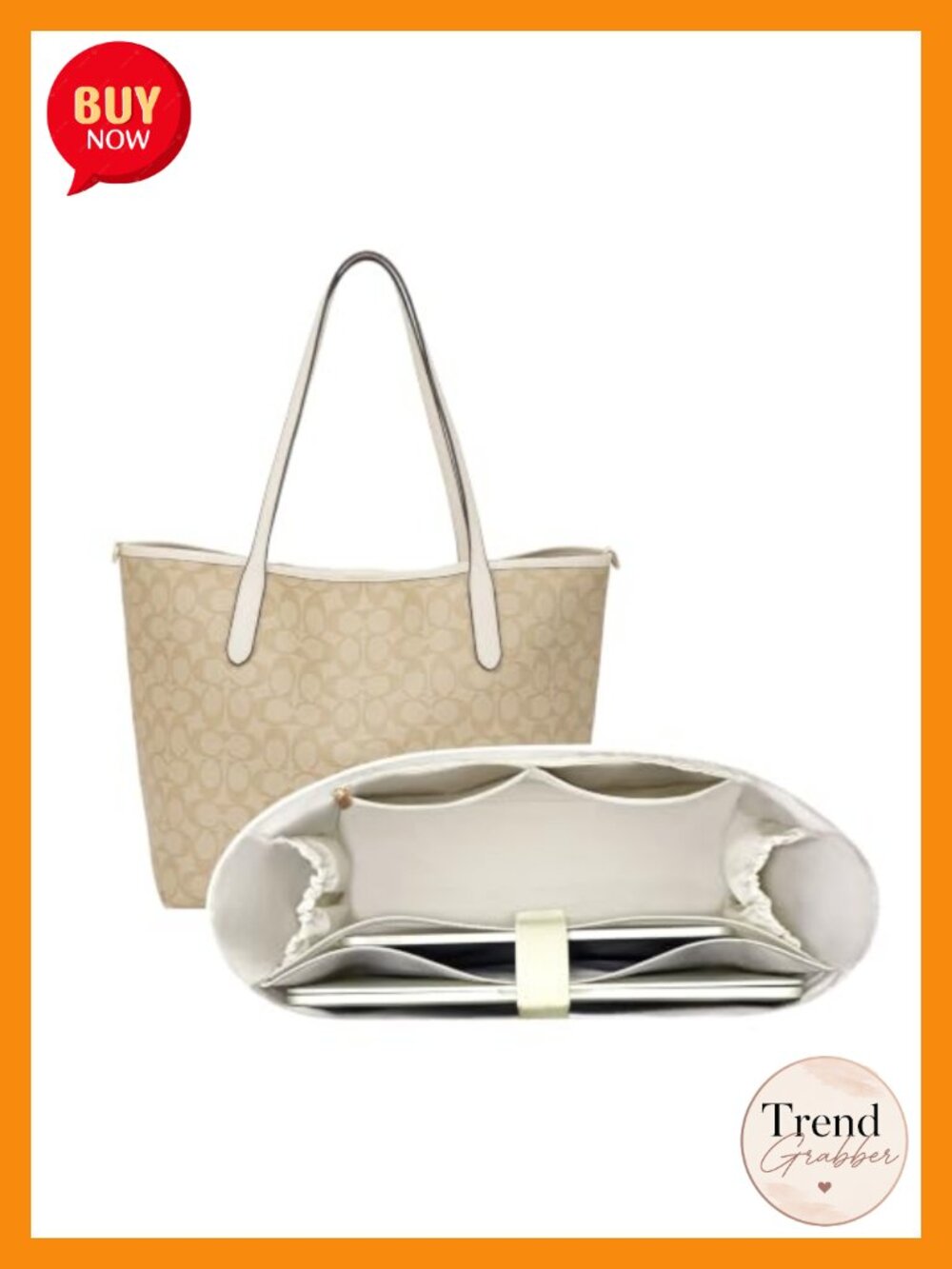 Dupont Paper Purse Organizer Insert Tote Shaper with 8 Pockets